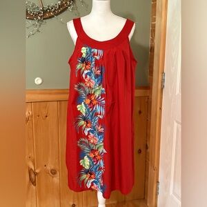 Hawaii hangover 100% cotton sleeveless Tropical Floral Red Midi Dress 2XL NWT